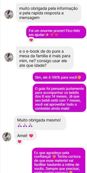 Depoimento de mãe pelo Instagram sobre o Guia Completo Do Purê à Mesa da Família