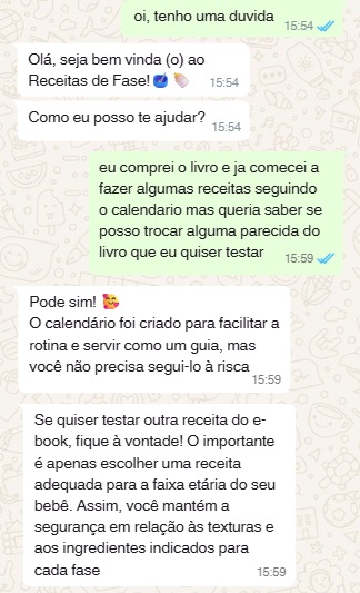 Depoimento de mãe pelo WhatsApp agradecendo a ajuda com a introdução alimentar